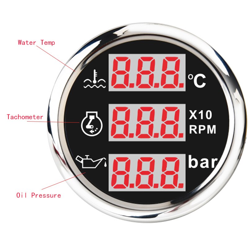 5 modèles 3 en 1 multi-fonction jauge numérique universel étanche avec alarme multi-fonction mètre 52MM