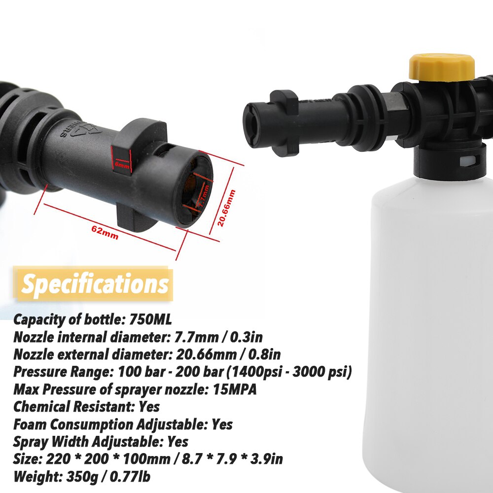 750Ml/1000Ml Hoge Druk Auto Wasmachine Sneeuw Schuimlans Waterpistool Voor Karcher K2-K7 Zeep Schuim Generator verstelbare Sproeier Nozzle