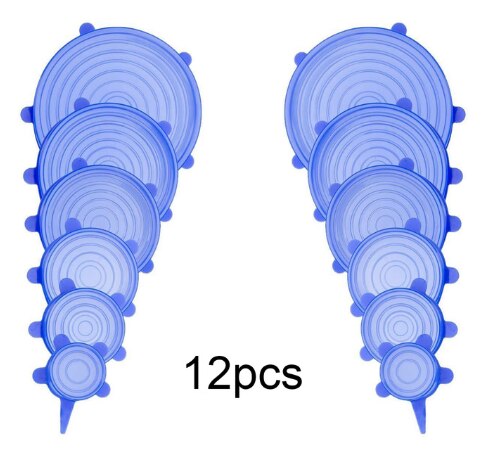 6/12 stuks siliconen rekdeksels universele deksel siliconen kom pot deksel siliconen deksel pan koken voedsel vers deksel magnetron deksel: 12 stuks blauw