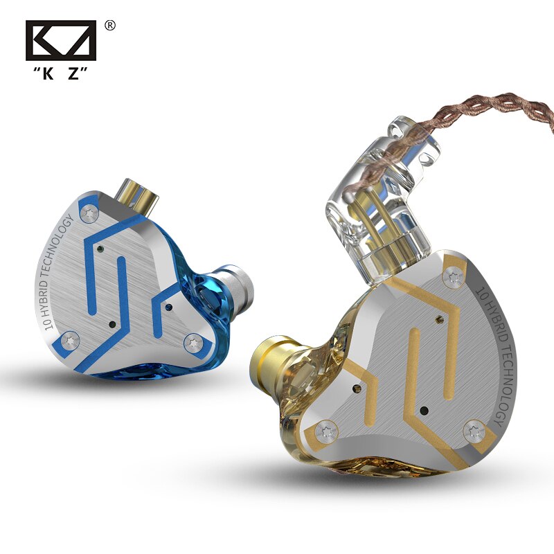 KZ ZS10 Pro Gold Earphones 4BA+1DD Hybrid 10 Drivers HIFI Bass Earbuds In Ear Monitor Earphones Noise Cancelling Metal Headset