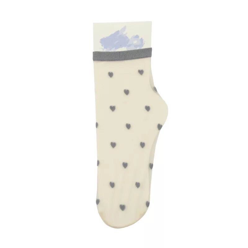 CHAOZHU Love Small Icon Kawaii Japanese Korea Sweet Hearts Sheer Transparent Socks Women Girls Summer Spring Street Shot: grey