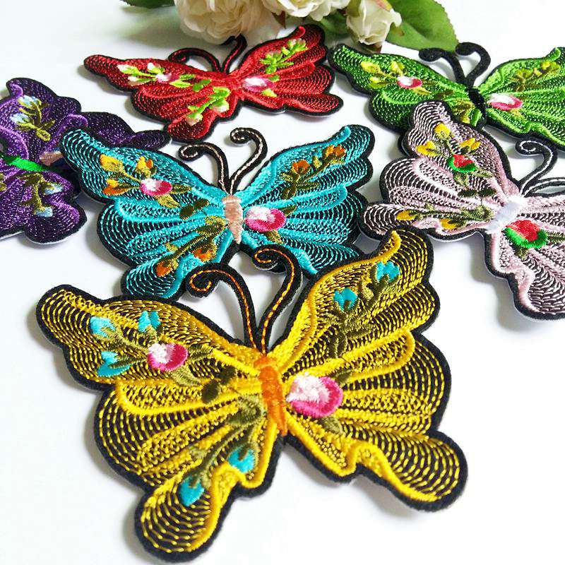 6pcs/lot mix color Sewing Clothes Patch Iron On Embroidery butterfly Patches Hotfix Applique Motifs Sew On Garment Stickers