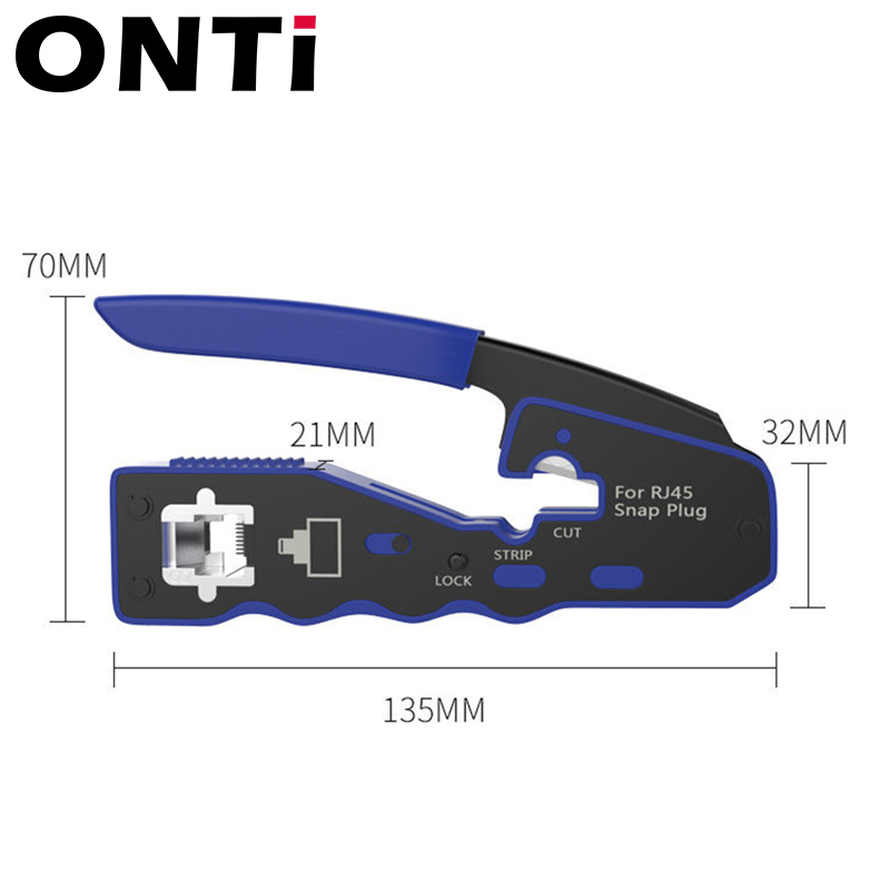 Connecteur ONTi RJ45 Cat7/6/6A/5E, outil de sertissage RJ45 passant à sertir avec lame de rechange dénudeur de câble Ethernet