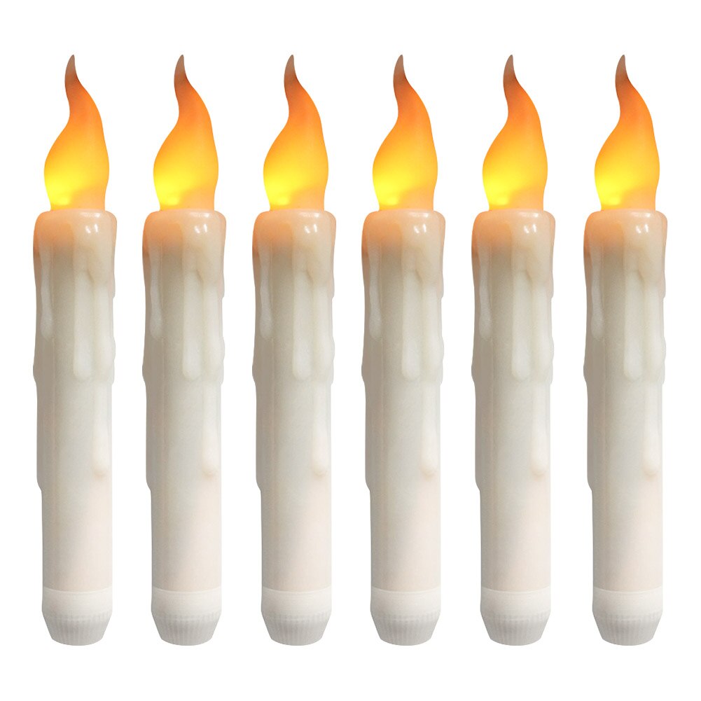 12/24pz portato candele coniche senza fiamma 6.5 &quot;candela affusolata alta a batteria candelieri portatili a fiamma tremolante bianco caldo: 6 pezzi