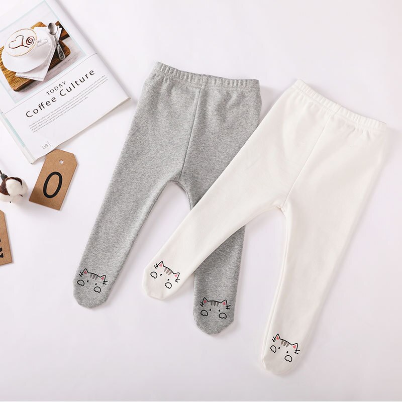 Newborn Casual Pants Baby Boys Girls Spring Autumn Cute Cartoon Cat Print Leggings Children Warm Flexible Clothes