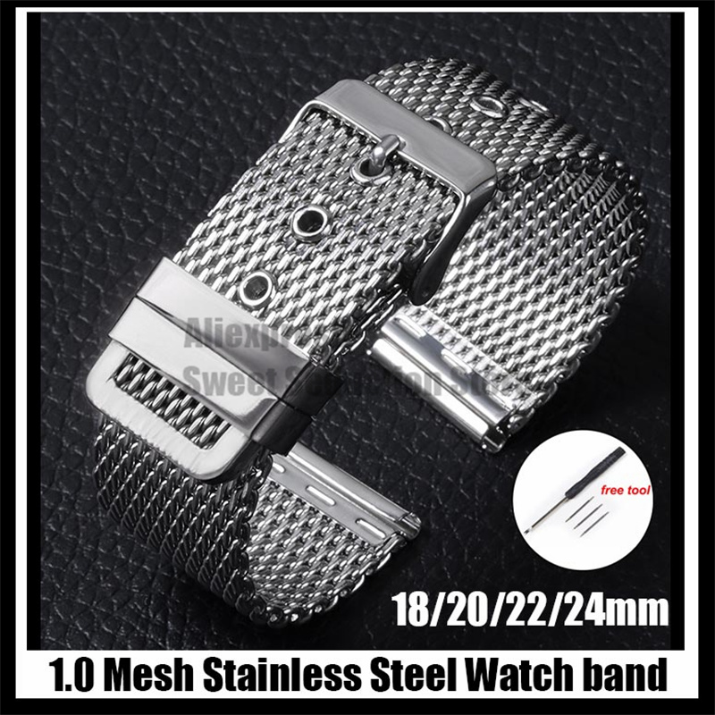 18mm 20mm 22mm 24mm Metal Watch Strap 1.0 Mesh Milanese Stainless Steel Bracelet for Men Women Universal Loop Watch Band