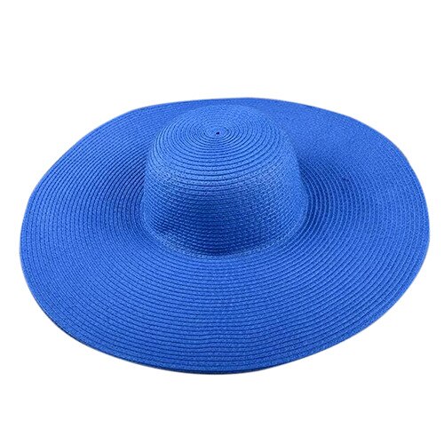 Seaside large brim hats summer straw hat foldable sun hat Summer Sun Hats For Women large Brimmed Straw Sun Hat Folding Beach Gi: Blue