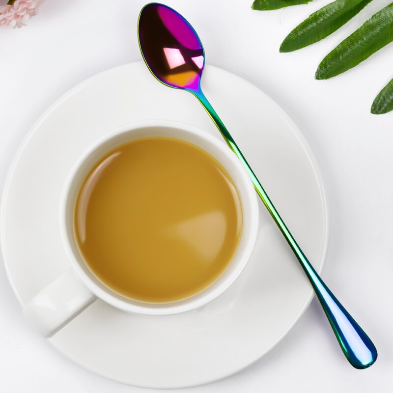 FHEAL 1 st Rvs Regenboog Koffie Lepels Lange Steel Mengen Roeren Thee Lepels Servies set Christmas