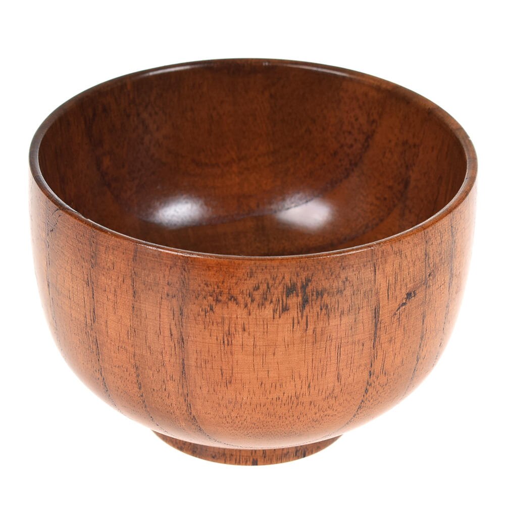 Bol à soupe/riz en bois naturel de Style japonais, bol à soupe/salade, vaisselle, bassin ménager, assiette à fruits, bol à salade en bois: 9.5cm