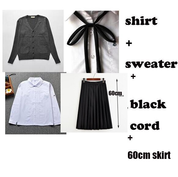 Japanese sailor suit long-sleeved school uniform student wear class Japanese JK uniform shirt long skirt coat three / set JK004: 60cm skirt set / L