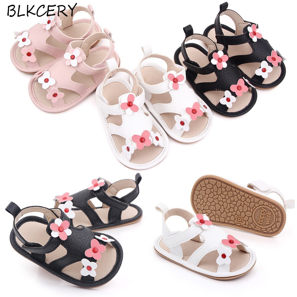 Mode Baby Meisje Sandales Pasgeboren Zomer Schoenen Peuter Prinses Rubberen Zool Bloemen Flats Voor 1 Jaar Baby Lederen Sandalen