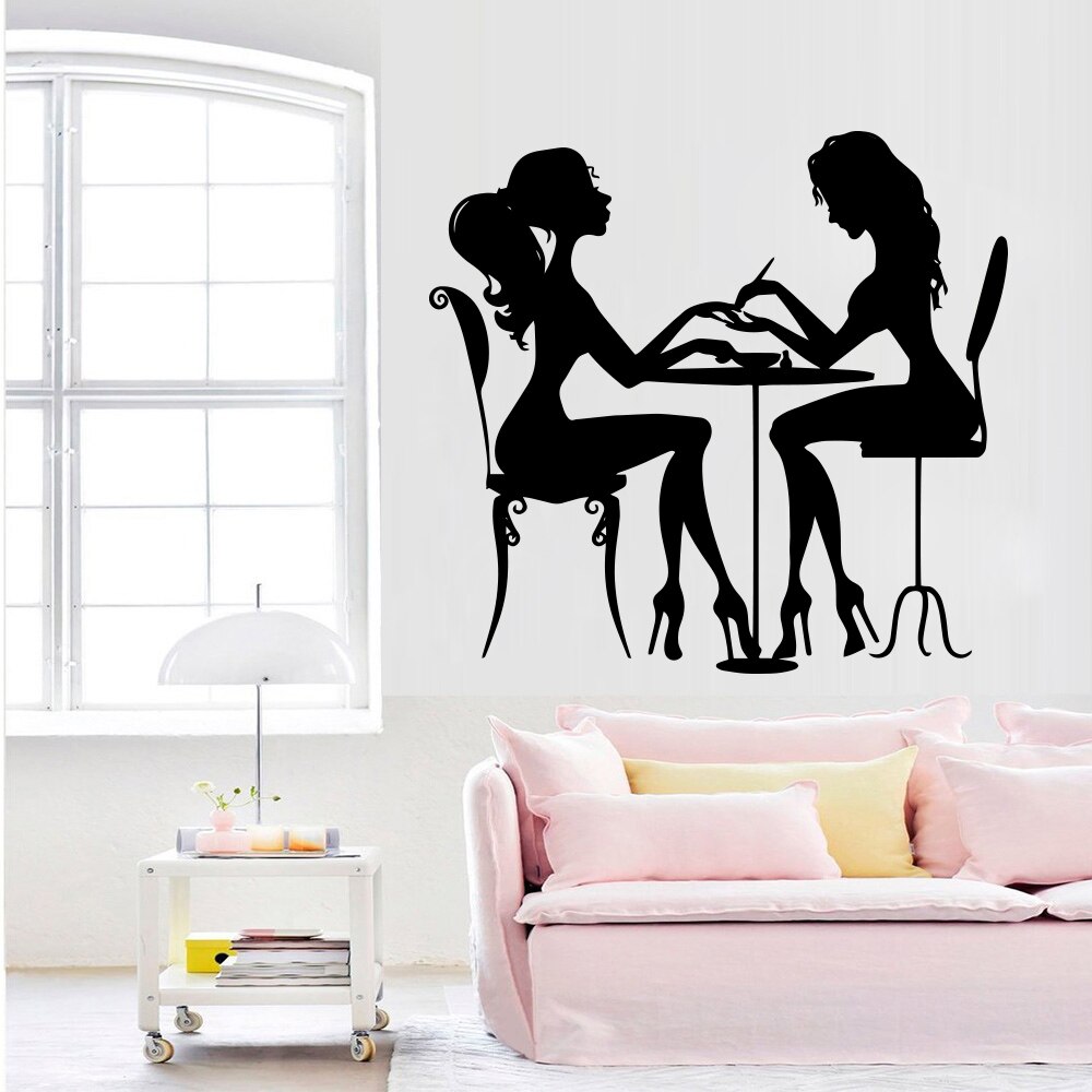 Elegante Frau Schönheitssalon Manikübetreffend Einkaufen Vinyl Wandaufkleber für Friseursalon Wanddekoration Selbstklebende abnehmbare Tapete