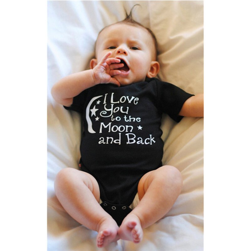 Baby body gutter jenter klær jeg elsker deg til månen og tilbake svart nyfødt baby lekedress klær bodysuit 0-24 m