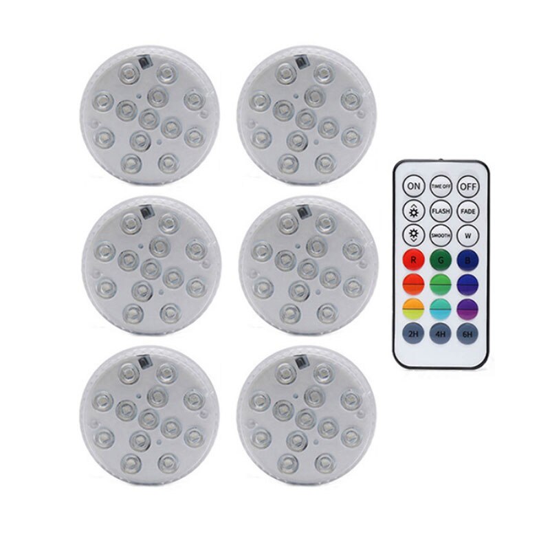 13 LED RGB Submersible Light with Suction Cups and Magnets IP68 Waterproof Fountain Swimming Pool Light Underwater Night Lamp: 1 controller 6 Lamp