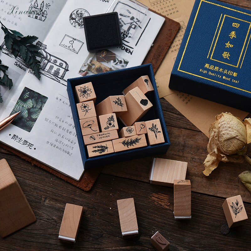 XINAHER 1set Vintage geometric digital stamp DIY wooden rubber stamps for scrapbooking stationery scrapbooking standard stamp