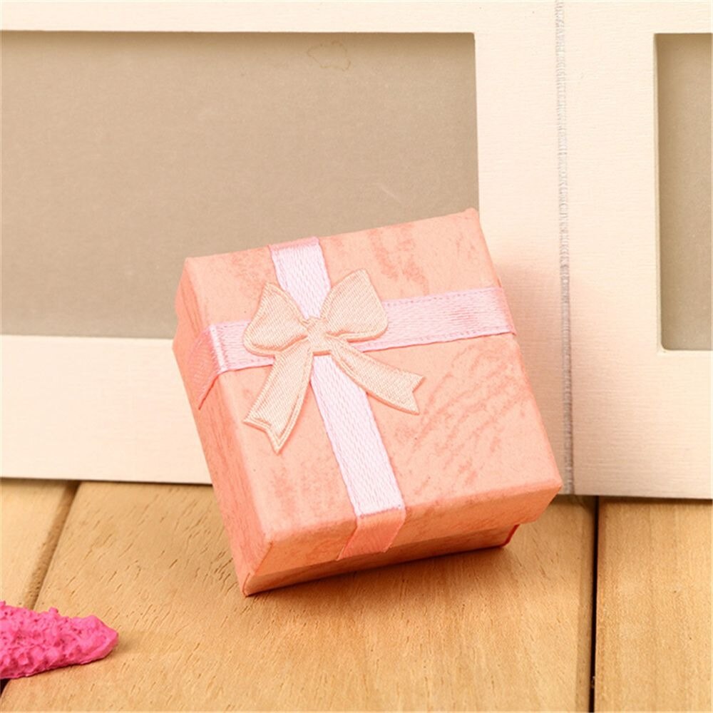 1pc Nice Paper Square Bowknot Ring Earring Necklace Jewelry Box jewelry Display Box Dicount on: pink