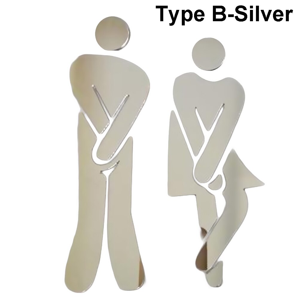 3D Vinyl Bad Spiegel Aufkleber Frau & Mann Wc Zeichen Spiegel Wand Aufkleber Home Hotel Waschraum Tür Zeichen Spiegel Aufkleber: silver Type B