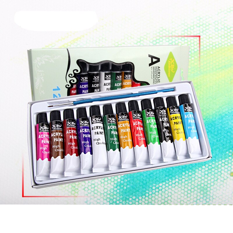 12Pcs 12ml Draw Painting Pigment Set Tubes Paintbrush DIY Wall Art Drawing Tool