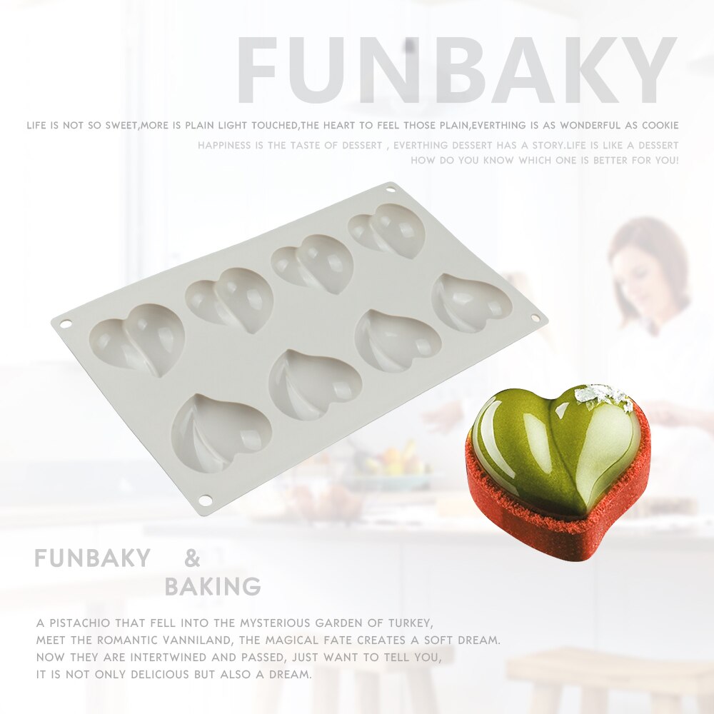 FUNBAKY 8 Cavity Heart Silicone Mold Cake Decorating Tools For Baking Cupcake Truffle Moulds Bakeware Forms