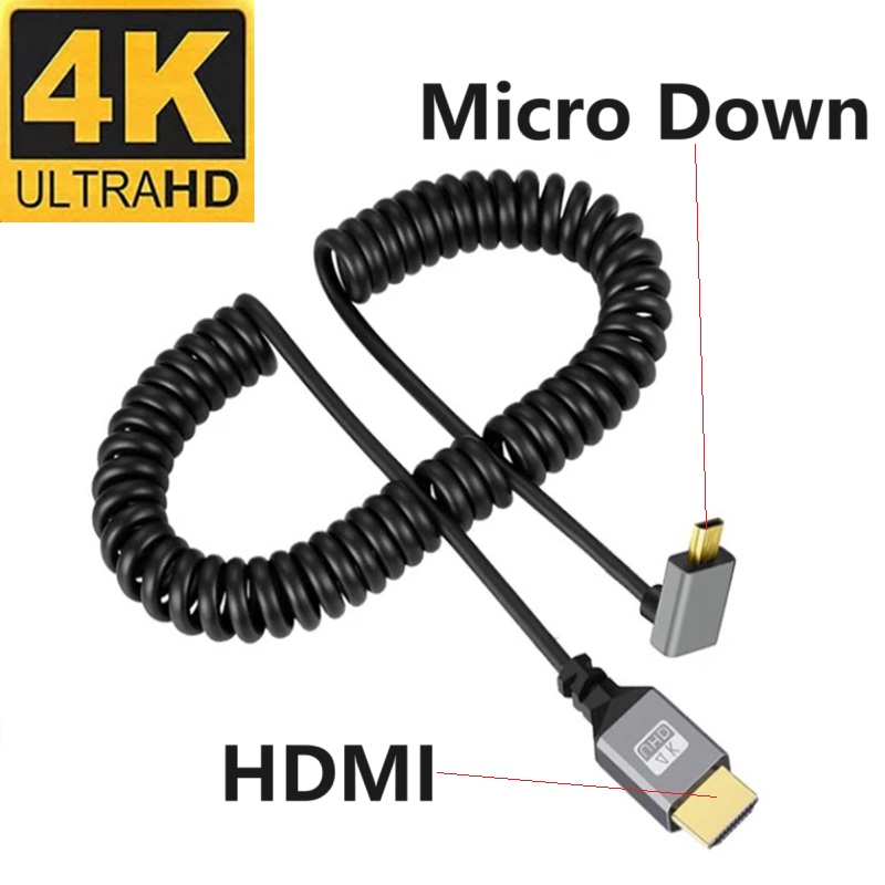 4K HDMI kabel sprężynowy z męskiego na męskie lewego prawego w górę w dół Mini Micro hdmi zwinięty przedłużacz elastyczny kabel spiralny podłącz kabel HDMI: zgniły zielony