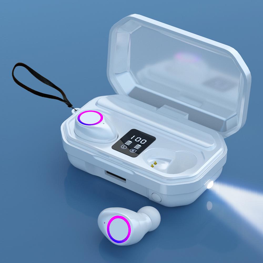 Écouteurs sans fil TWS Bluetooth 5.0, oreillettes tactiles, musique, basse stéréo, authentiques: White rope