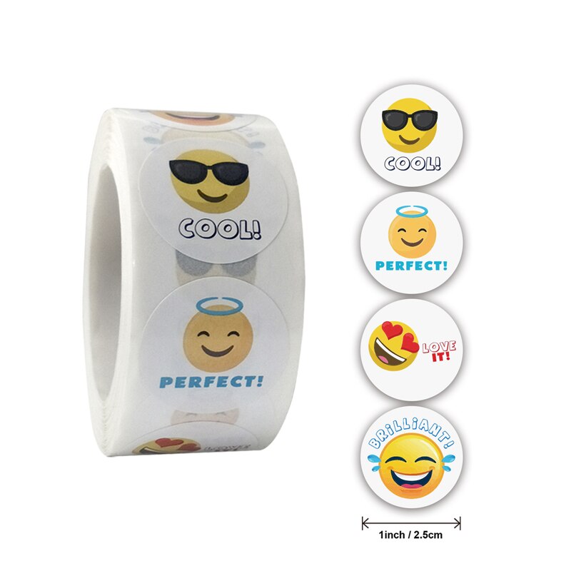 1 Roll/500Pcs Smiley Gezicht Stickers Gelukkig Gezicht Dank U Sticker Roll Cirkel Stippen Papieren Etiketten Beloning Stickers leraren Sticker: A61