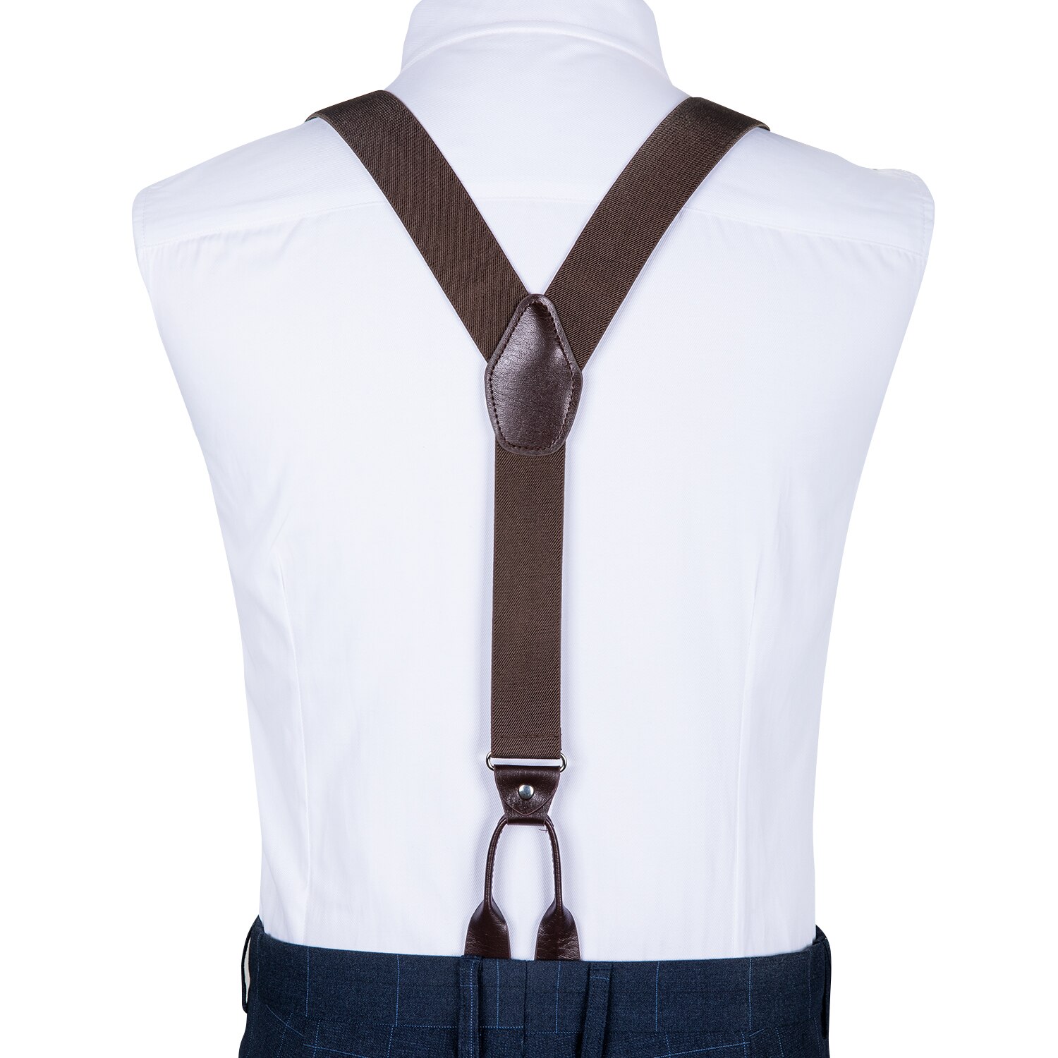 DiBanGu Adulto In Pelle di Metallo Solido Marrone Nuovo Mens Bretella 6 Bottoni Brace Elastico Bretella Regolabile Tirantes Per Gli Uomini BD-506