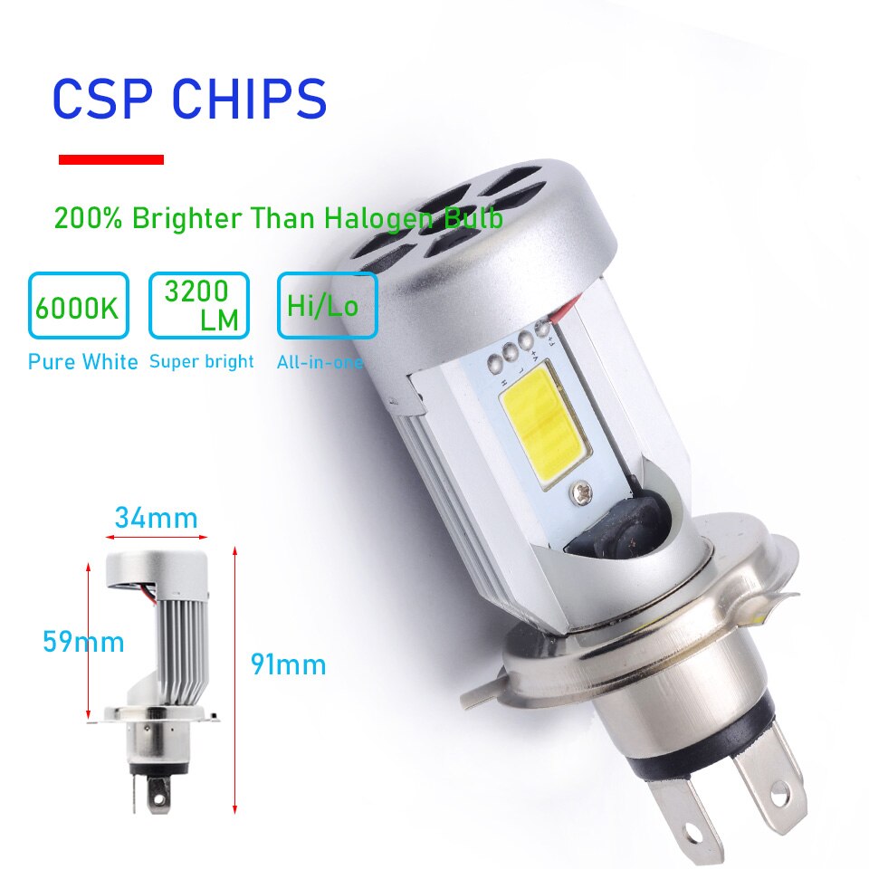 12/24V 5-Color Angel Eye LED H4/HS1 P43T Headlight Bulb – 2600lm 6000K, Universal Motorcycle & Car