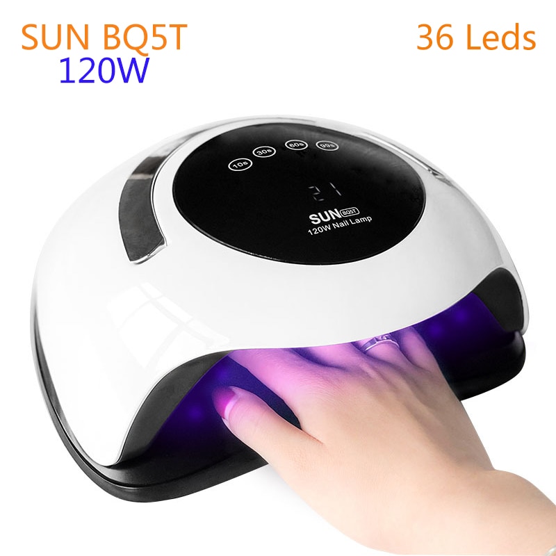 SUN BQ5T 120W UV LED Lamp for Nails 36Leds Nail Drying Gel Polish Nail Dryer LCD Display High Powder Auto Sensing Lamp for Gels