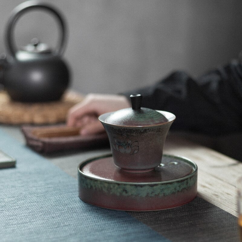 Japansk retro terrin stort lergods kung fu sancai skål manuel dækning kop te skål keramisk tesæt gaiwan sopera de ceramica