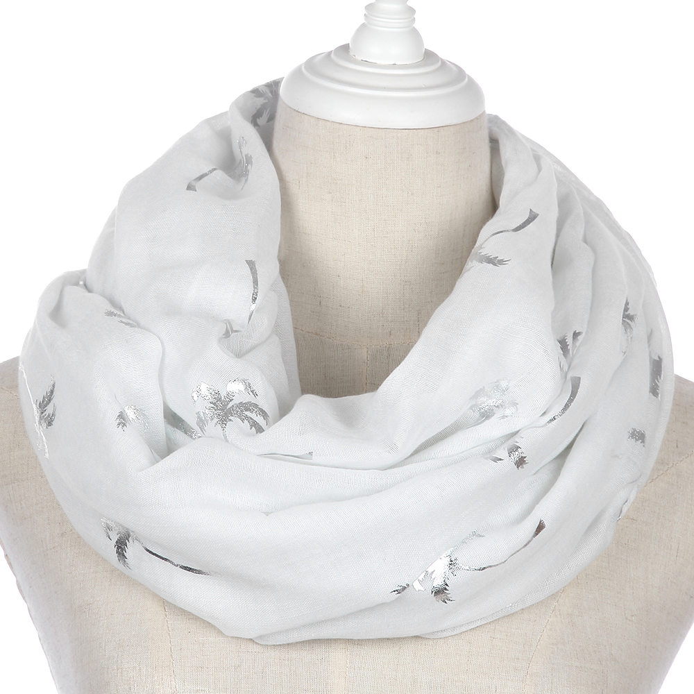 FOXMOTHER Spring Summer White Grey Navy Coconut Tree Shiny Silver Foil Scarf Glitter For Womens