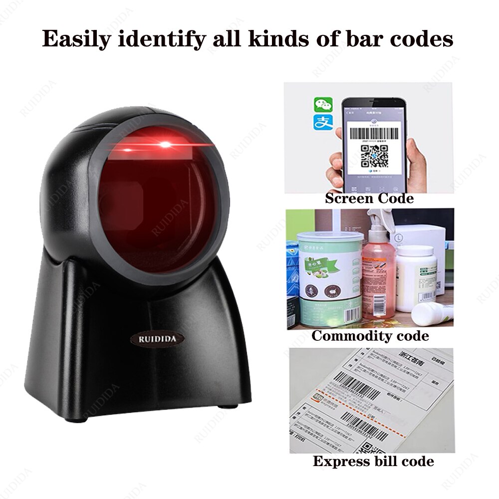 Price barcode scanner wired 1D 2D Code Desktop Reader usb Handfree qr Bar Code Scanner Platform leitor de código de barras