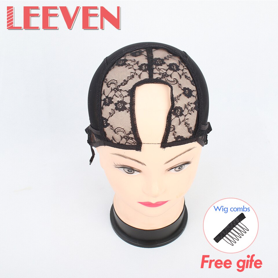 Leeven 1 pièces U séparation perruque casquette pour faire des perruques avec sangle réglable sur le dos tissage casquette taille Ventilation filet de cheveux noir