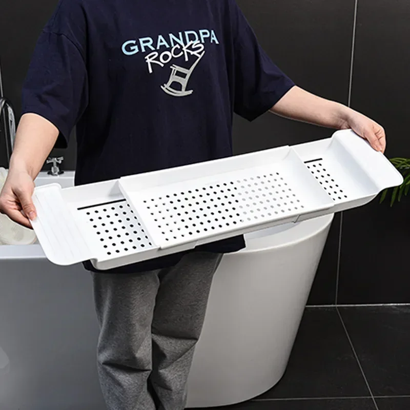 Badekar hylle uttrekkbar baderom badekar brett dusj caddy bambus badekar rack håndkle bokholder lagring organisator tilbehør
