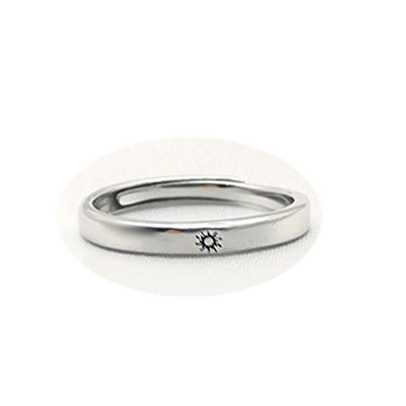 Bague de soleil et de lune pour hommes et femmes, anneau ajustable, Simple, minimaliste, couleur argent, pour Couple, bijoux de fiançailles: A