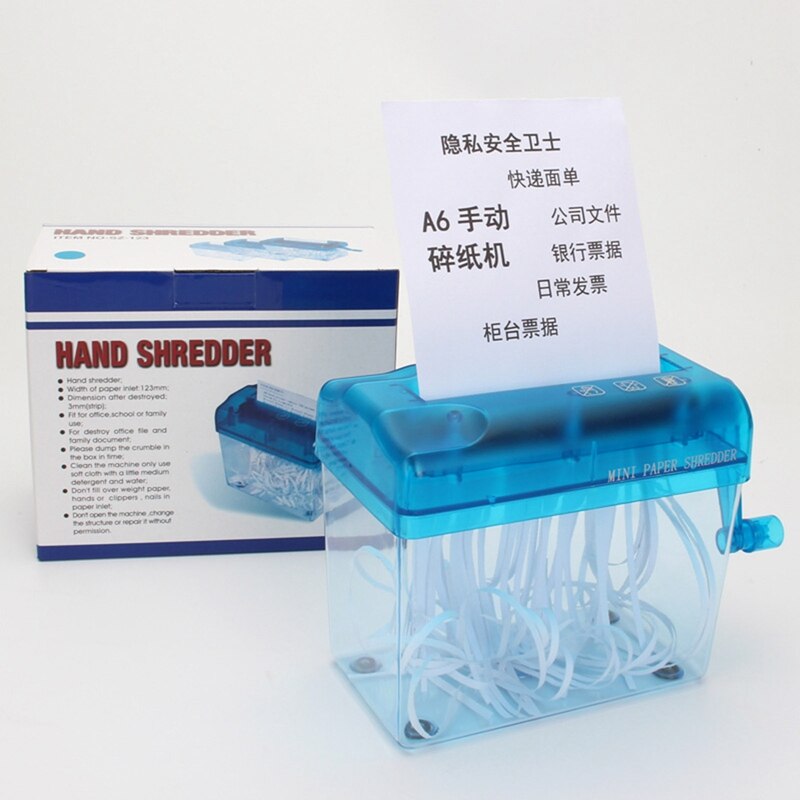 Mini Hand Crank Blue Shredder Crusher Destroyer Paper Documents Cutting Machine-scll Office Home Manual Paper Shredder