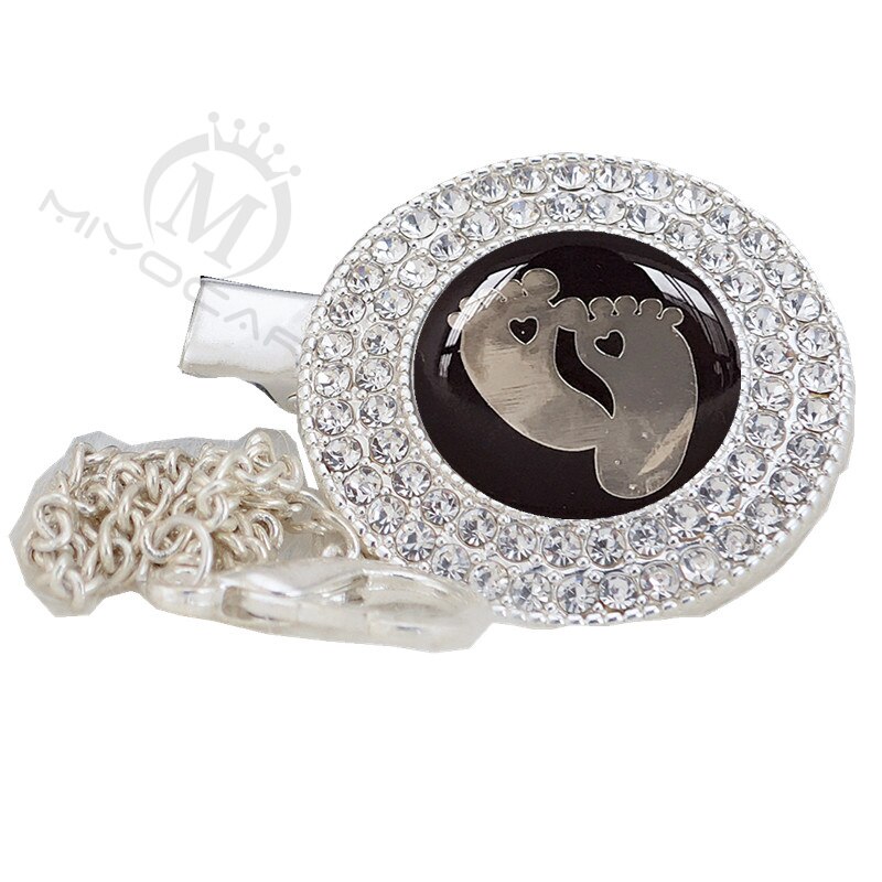 MIYOCAR lovely symbol unique silver bling pacifier clip pacifier holder black symbol with gold chain dummy clip LS-SB: LS-GFT-SB