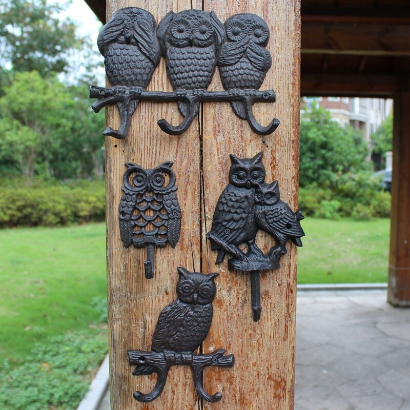 European Style Retro Cast Iron Art Hook Wall Hanging Coat Hook Owl Home Garden Decoration
