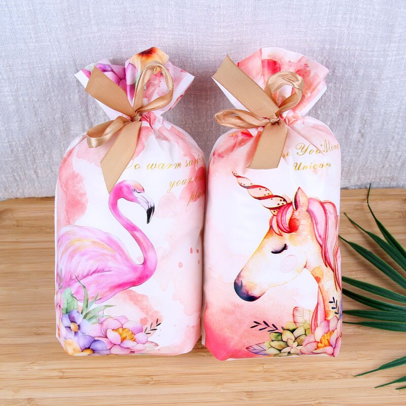 50pcs Flamingo Unicorn Plastic Drawstring Bag Candy Bag Valentine's Day Birthday Party Wedding Decor Festival Event Supplies