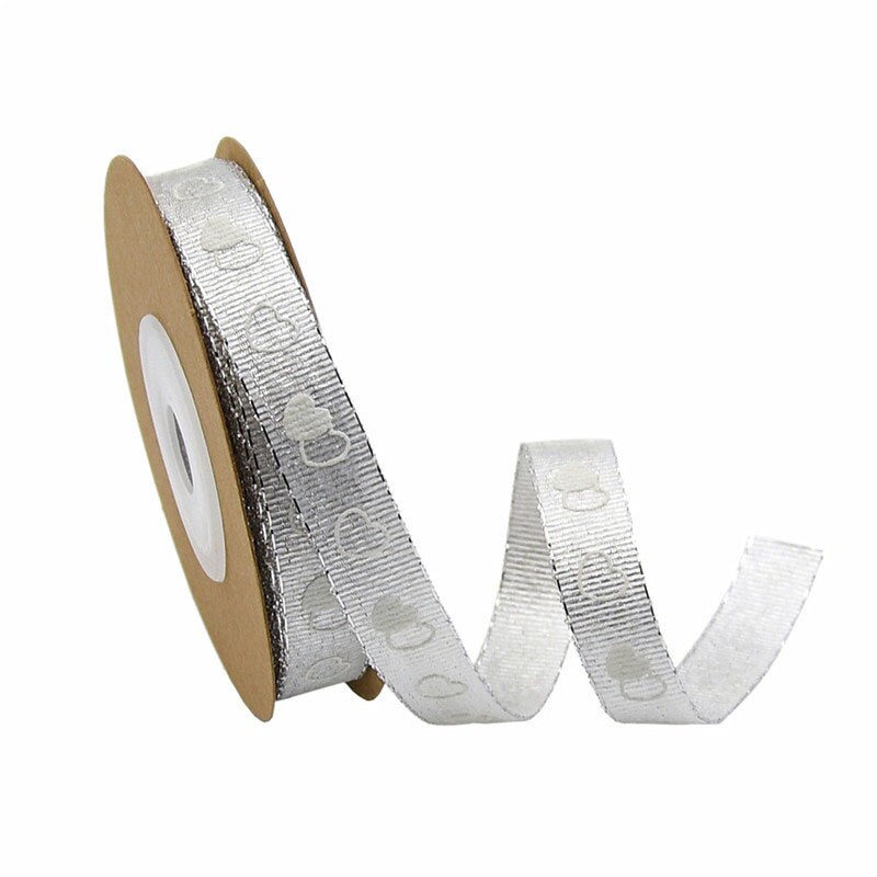 5/10M (1 Roll) Romantic Red White Heart printed Ribbon Organza Lace ribbon Riband for Sewing Wedding Wrapping Accessories: 4