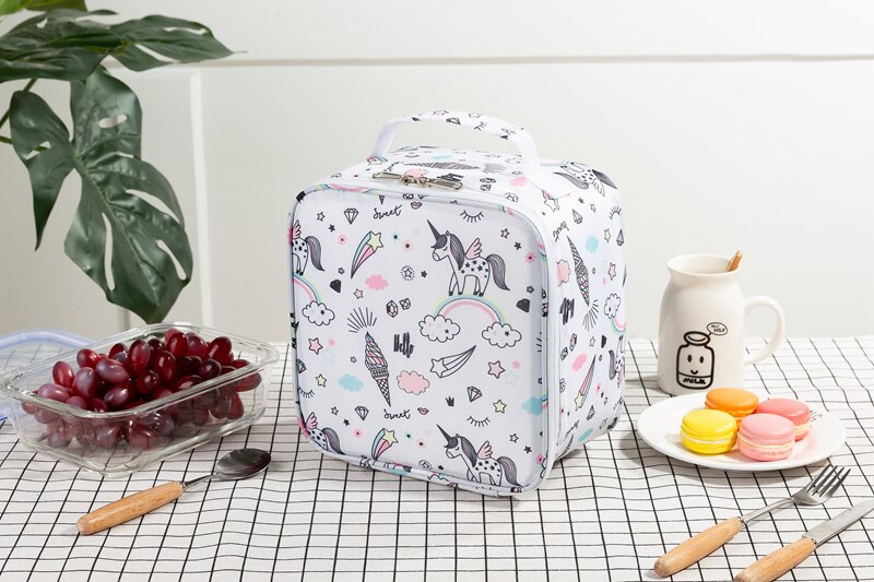 Heopono Full Cartoon Printed Polyester Thermal Insulated Cooling Box Bag Fitness BPA free Promotional Unique Printed Lunch Bag: Unicorn Rainbow