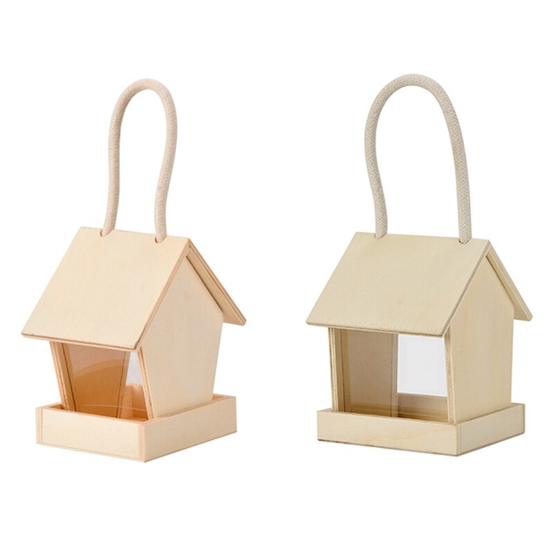 Garden Bird Wooden Feeder Wild Bird Wooden Feeder Hanging in the Garden Yard Small Wall Mounted Wooden Bird Feeder