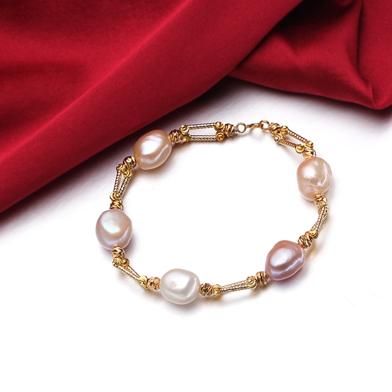 baroque natural freshwater pearl bracelet for women, trendy real pearl jewelry 925 silver birthday