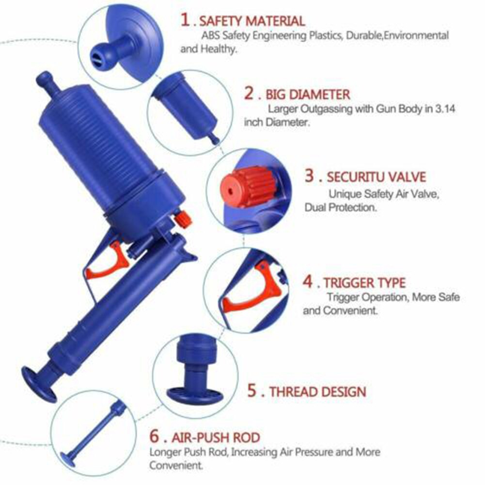 Toilet Pneumatic Dredge Air Pressure Blockage Remover Sewer Sinks Drain Cleaner Drain Cleaners