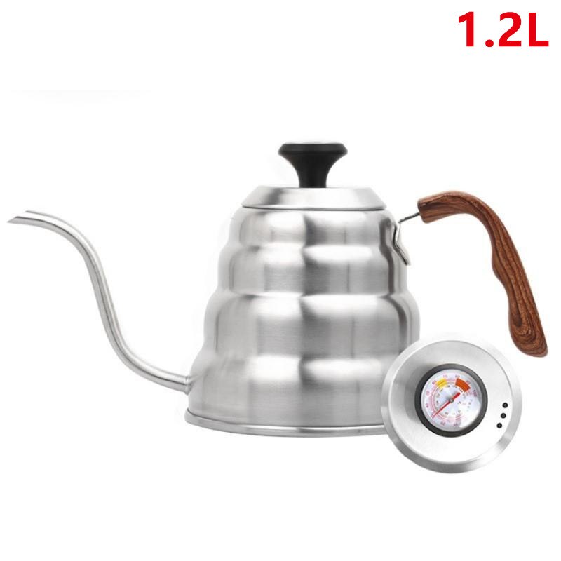 Koffie Waterkoker 1.2L 1L Rvs Giet Over Koffie Pot Ketel Drip Ketel Met Thermometer Geïsoleerde Handgreep Voor Home Offic: 06