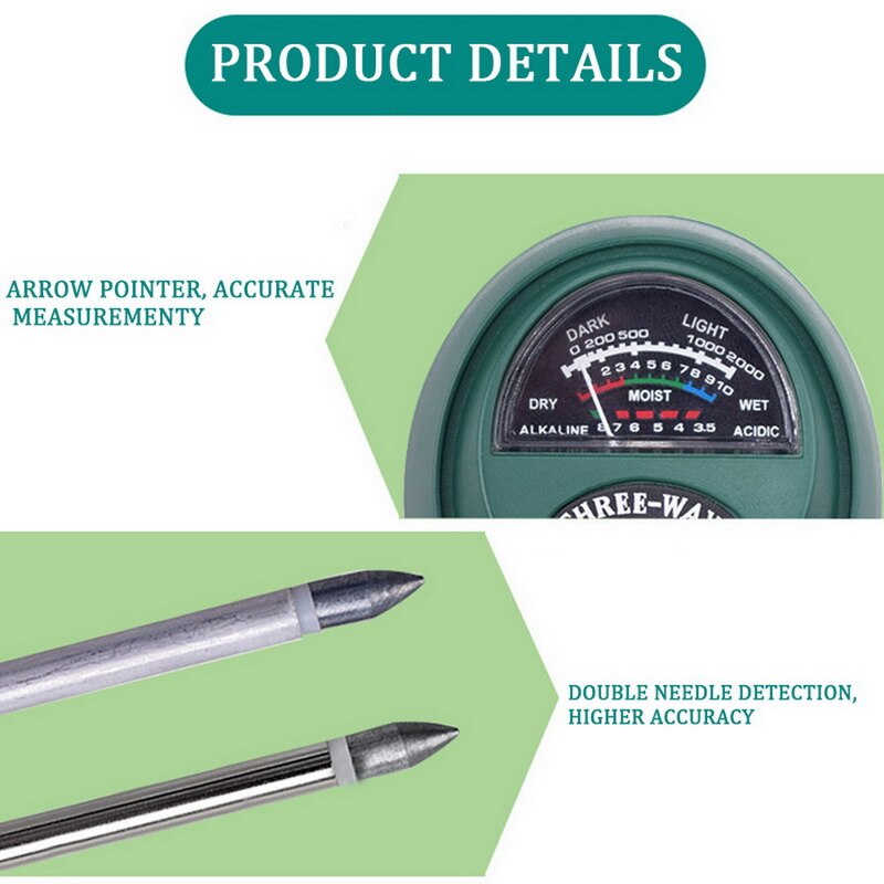 3 in 1 Soil pH Meter Soil Moisture Tester Soil Moisture pH Analyzer Temperature Sunlight Intensity Measuring Instrument
