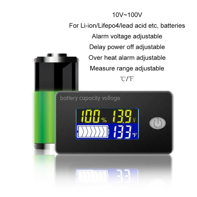 Li-Ion Lifepo4 Lood-zuur Batterij Capaciteit Indicator 12V 24V 36V 48V 60V 72 Display Lcd voltmeter Temperatuur Meter Tester JS-C35