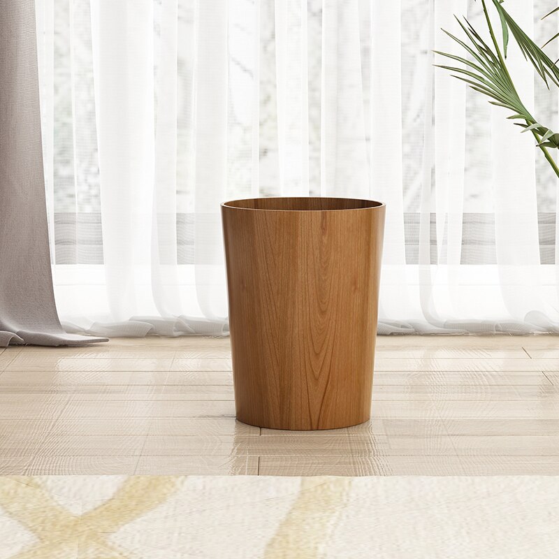 Poubelle en bois massif ronde avec couvercle poubelle ménage corbeille cuisine poubelle outils de nettoyage poubelles bac de rangement: A Plane mouth 01