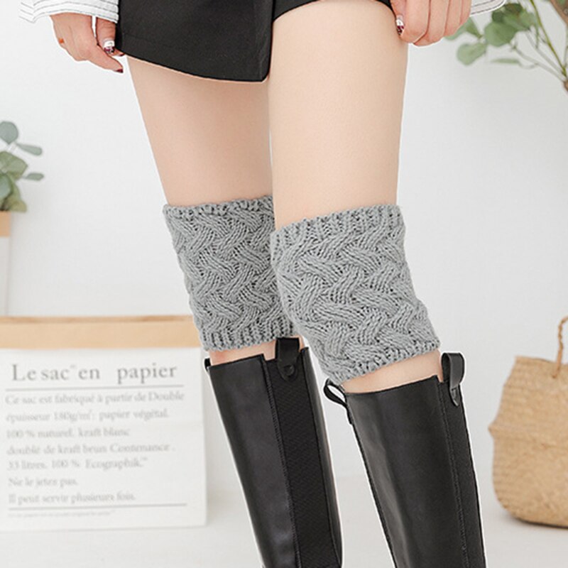 Rodilleras cortas de punto para mujer, calentador de pies informal, Color sólido, cálido, suministros de ganchillo para la rodilla, Otoño e Invierno
