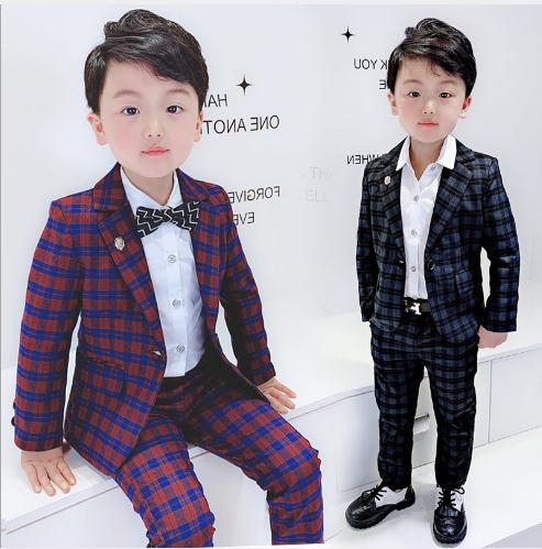 Lilla plaid jakkesæt sæt til drenge enkeltradet drenge jakkesæt til bryllup kostume enfant garcon ægteskab drenge blazer tøj